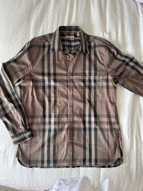 Burberry Beige Plaid Long-Sleeve Button-Up Shirt